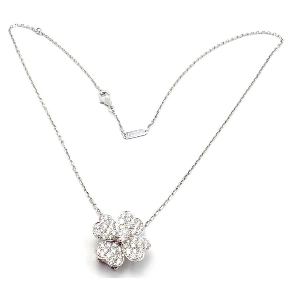 Van Cleef & Arpels Cosmos 18k White Gold Diamond Medium Brooch Pendant Necklace - Picture 9 of 14